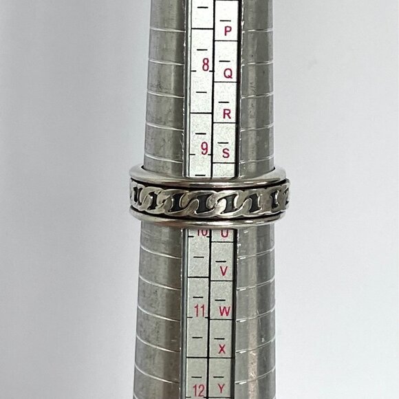 Sterling Silver 925 Mexico Curb Chain Pattern Spinner Band Ring Sz 9.5 - 9.75 - Picture 9 of 13